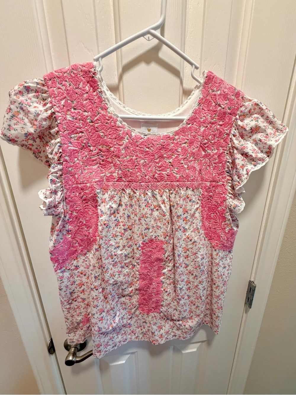 Pink Floral Smocked Yoke Blouse for Women